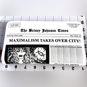 NWT Betsey Johnson Times Newspaper Print Zip Around Wristlet Wallet